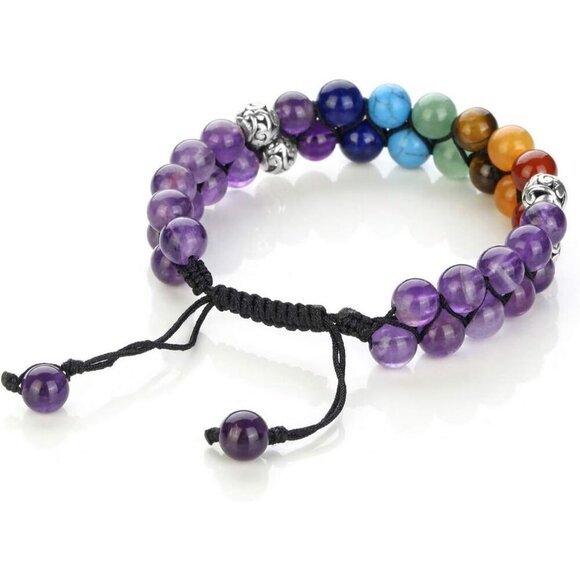 Purple Amethyst Crystals Yoga Stone Bead Chakra Relax Bracelet for Womens Mens - Picture 5 of 7